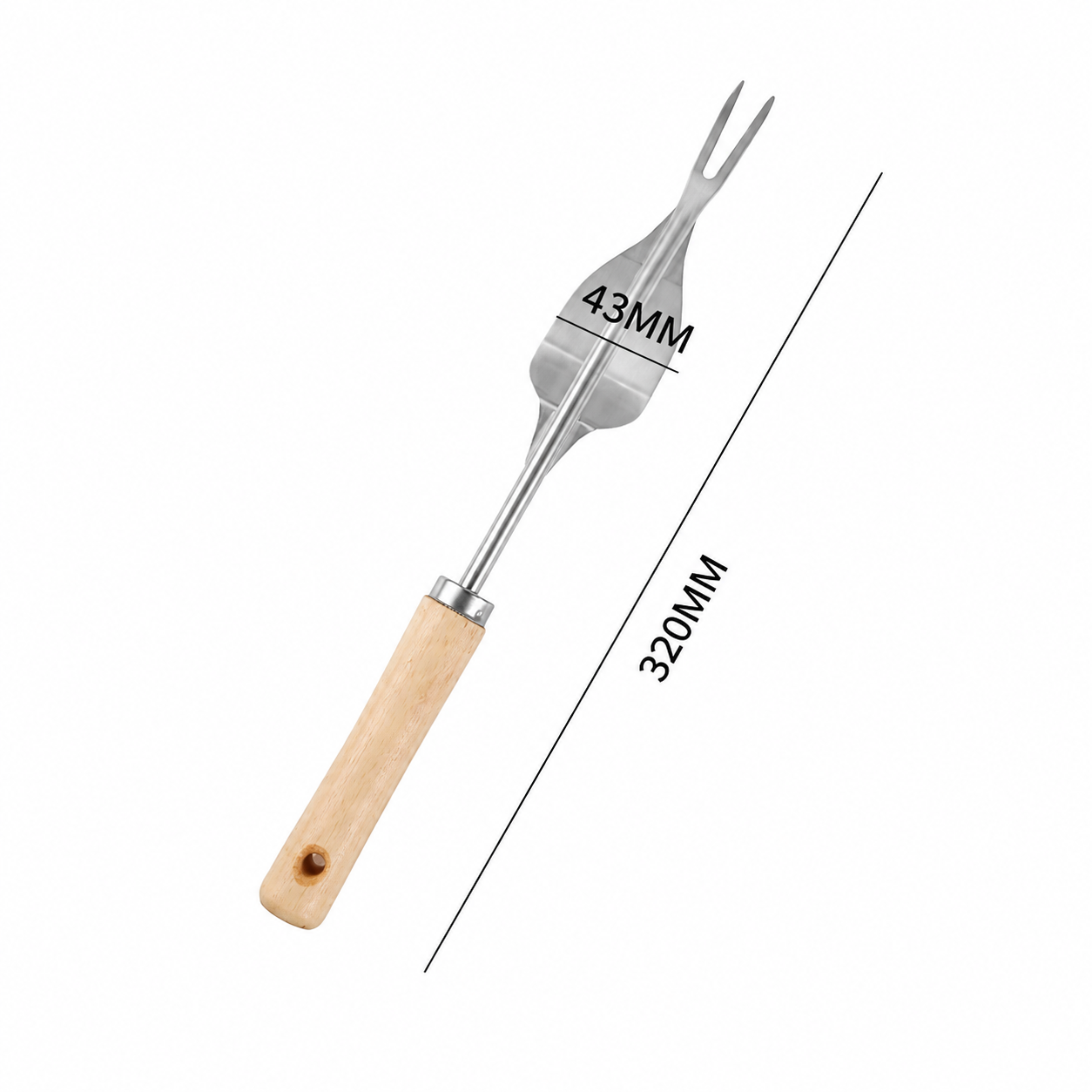Metal root-pulling tool with the dimensions specified.