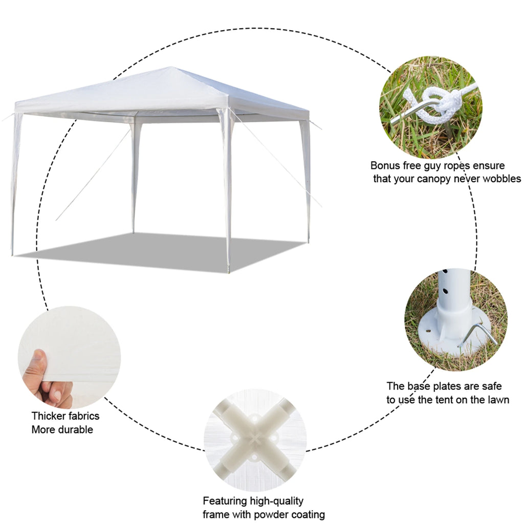 White outdoor canopy tent with features highlighted on a white background