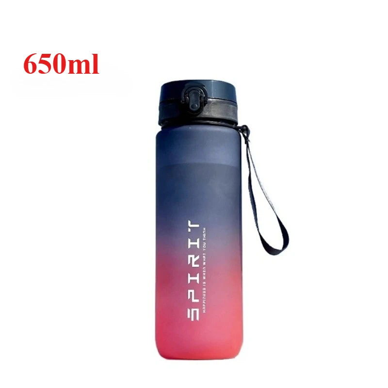 Gradient blue to pink water bottle with 'Sprit' branding and 650ml label on a white background