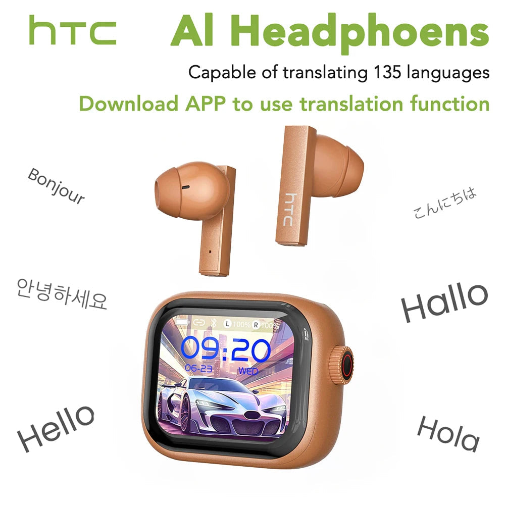 HTC Original AI Translator Wireless Bluetooth Earphones NE40 LED Touch Screen Earbud HiFi Sound Noise Reduction Sports Headphone TitanTide