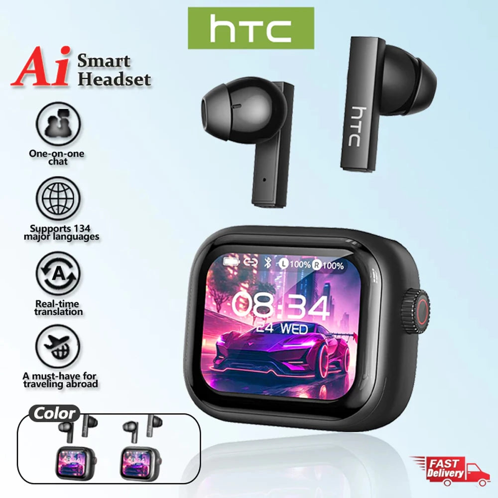 HTC Original AI Translator Wireless Bluetooth Earphones NE40 LED Touch Screen Earbud HiFi Sound Noise Reduction Sports Headphone TitanTide