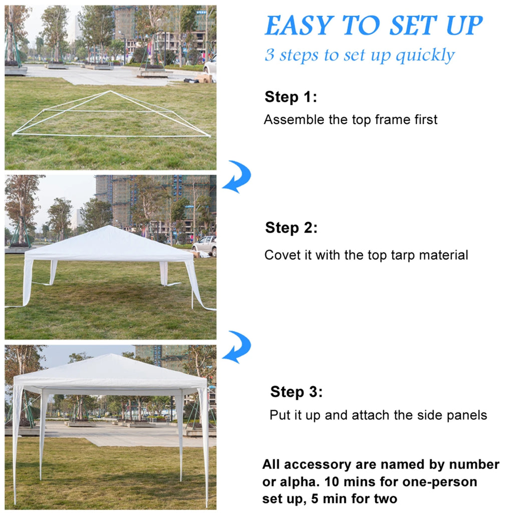 Step-by-step guide to setting up a white gazebo with assembly instructions.