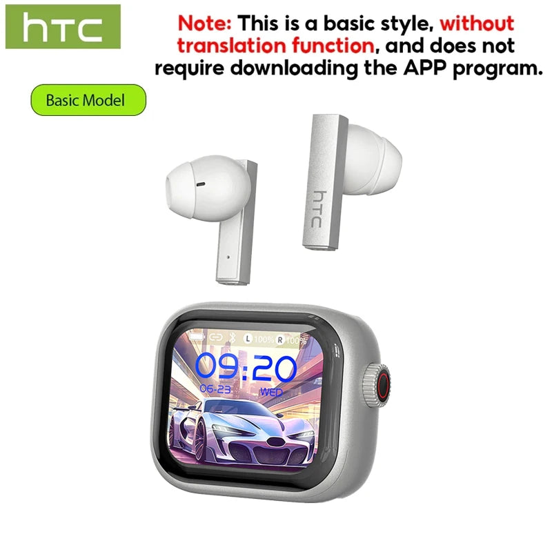 HTC Original AI Translator Wireless Bluetooth Earphones NE40 LED Touch Screen Earbud HiFi Sound Noise Reduction Sports Headphone TitanTide