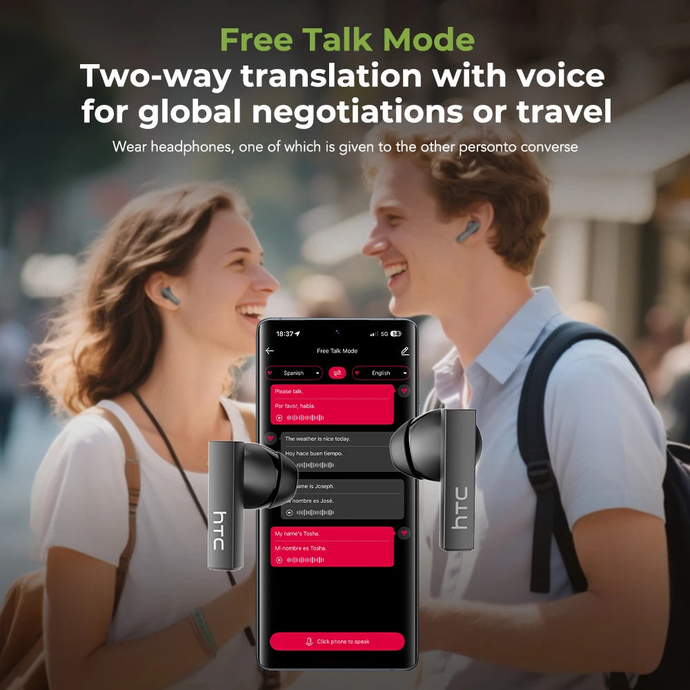 HTC Original AI Translator Wireless Bluetooth Earphones NE40 LED Touch Screen Earbud HiFi Sound Noise Reduction Sports Headphone TitanTide