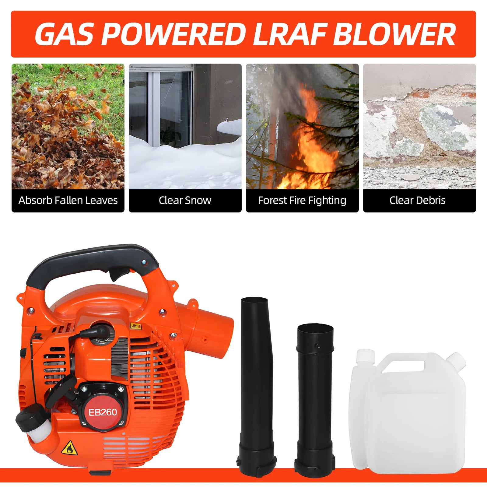 750W 7000rpm Gas Powered Leaf Blower 2 Stroke Engine 25.4CC 275.45CFM Air Volume 0.65L Oil Tank Blower Wind Snow Blower TitanTide