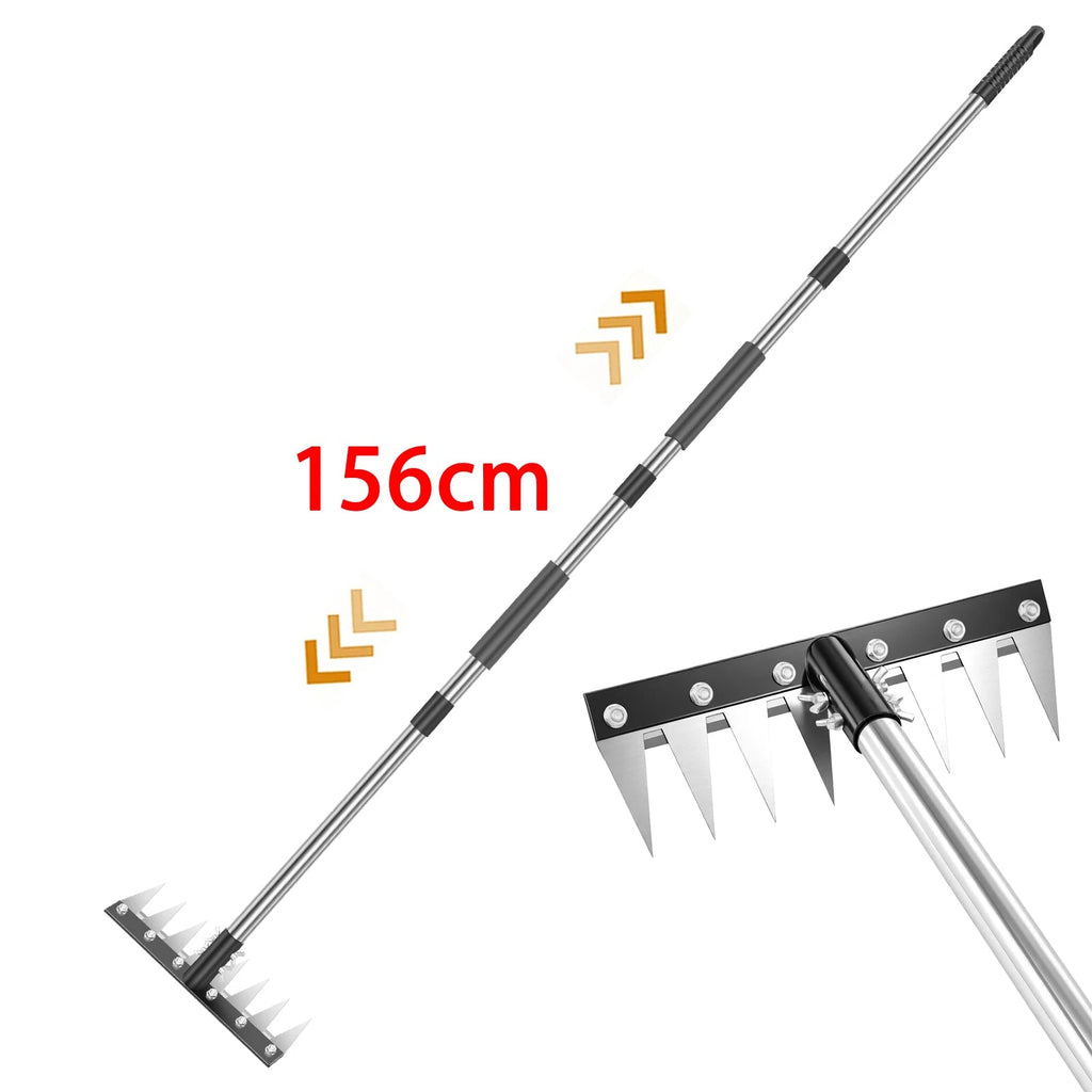 Detachable Multi-Tooth Garden Rake Hardened Manganese Steel Head 3-Length Adjustable Handle 8-Prong Design for Efficient Weeding TitanTide