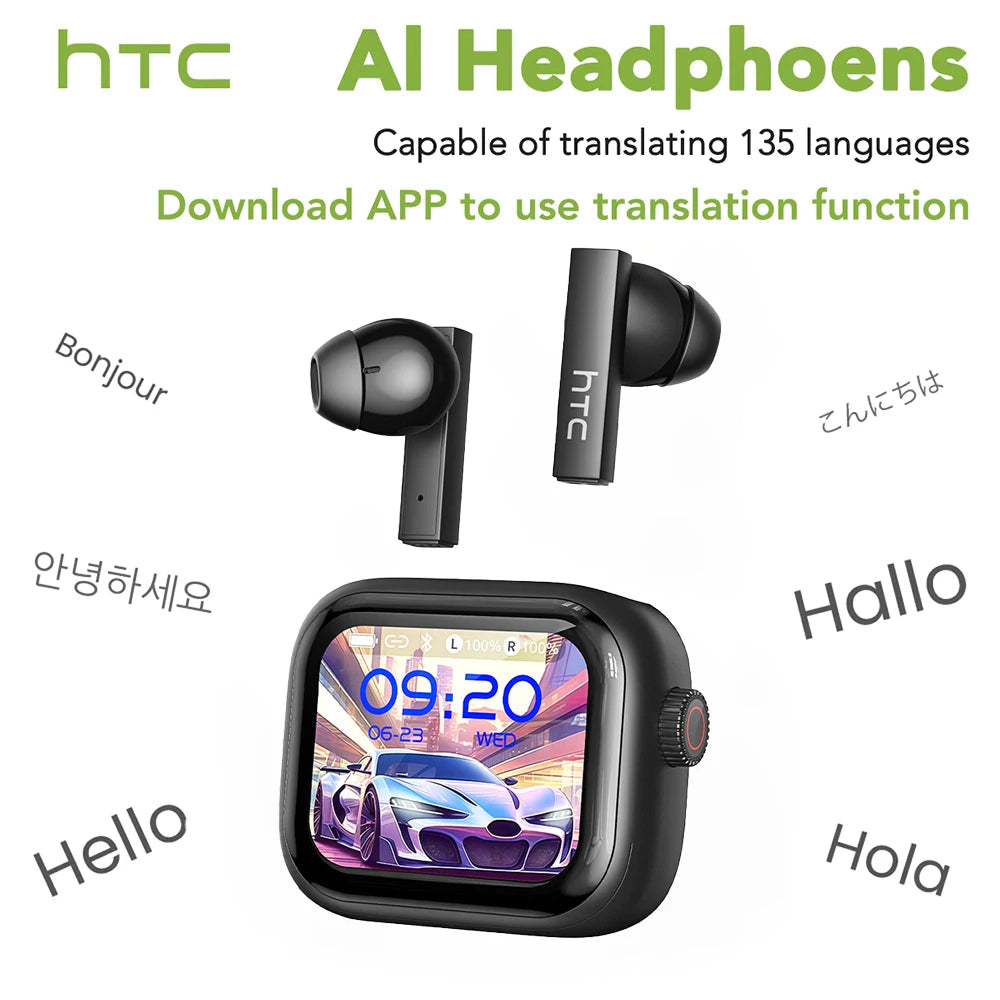 HTC Original AI Translator Wireless Bluetooth Earphones NE40 LED Touch Screen Earbud HiFi Sound Noise Reduction Sports Headphone TitanTide