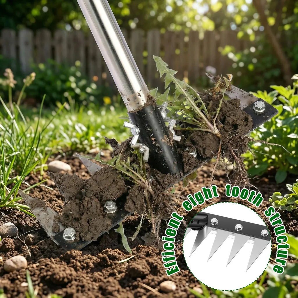 Detachable Multi-Tooth Garden Rake Hardened Manganese Steel Head 3-Length Adjustable Handle 8-Prong Design for Efficient Weeding TitanTide
