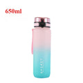 Gradient pink to blue water bottle with 'SPIRIT' branding on a white background