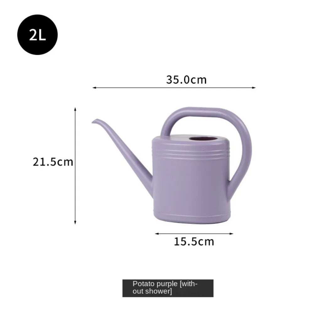 A 2L watering can in potato purple with dimension labels showing 35.0cm top width, 21 - TitanTide