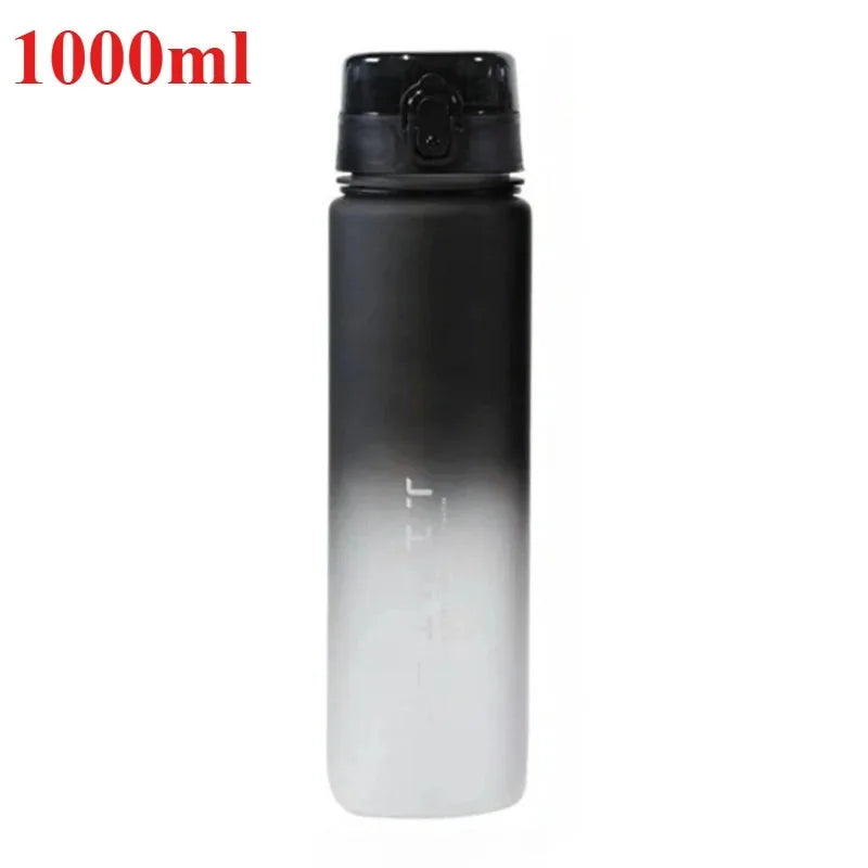 Black gradient water bottle with '1000ml' text on a white background