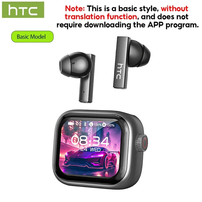 HTC Original AI Translator Wireless Bluetooth Earphones NE40 LED Touch Screen Earbud HiFi Sound Noise Reduction Sports Headphone TitanTide